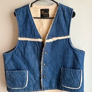 Vintage Denim Vest with Sherpa Lining